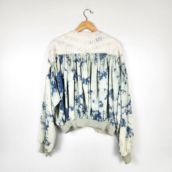 Free People We The Free True Blue Tie Dye Zip Up Crochet Jacket Medium - Picture 9 of 9